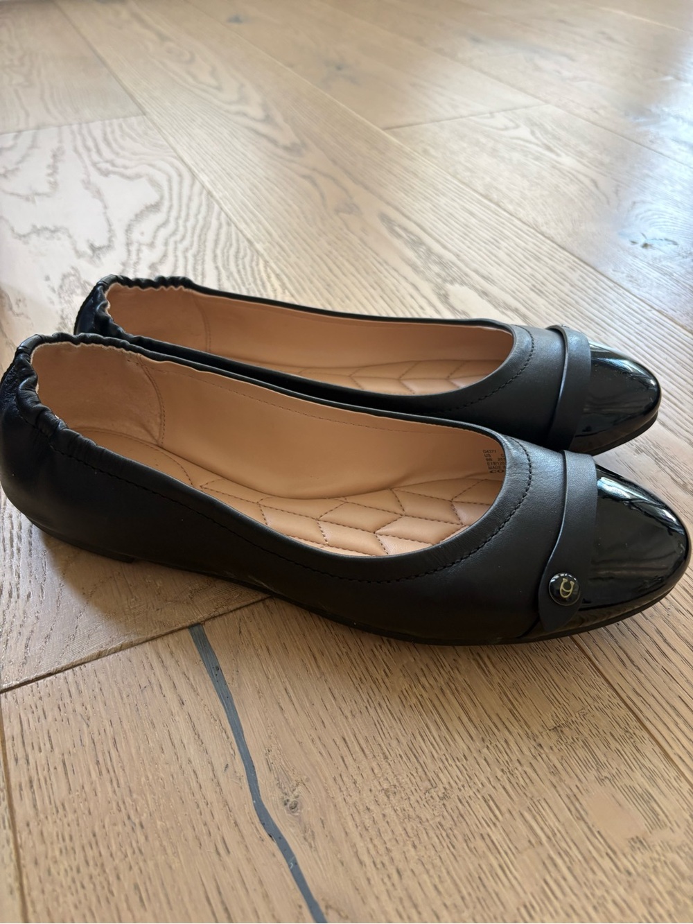 Coach Black Quilted Ballet Flats with Patent Cap - Picture 2 of 9